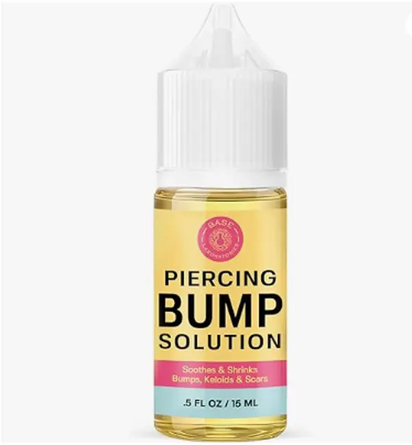 BASE LABORATORIES Piercing Bump Solution & Keloid Bump Removal | Soothing Piercing Aftercare for Piercing Bumps & Keloid Scar Removal | Ear & Nose Keloid Bumps Piercing Aftercare Solution Oil | 0.5 oz