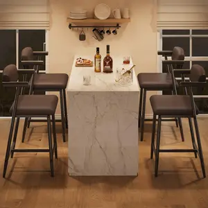 Gaomon 4-Piece Counter Height Bar Stools Set with Armrests, Back, Contoured Upholstered Seats, Metal Frame, Lumbar Support, Metal Footrest, Easy Setup for Kitchen Islands, Counter Bars (Retro Brown)