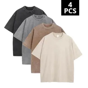 4 Pack Oversized Tshirts for Men Gym Vintage Heavyweight T Shirts Cotton Workout Acid Wash Baggy Tees