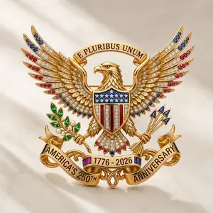 US 250th Anniversary Brooch Pin, USA 250th Anniversary Metal Lapel Pin, Patriotic Eagle Rhinestone Lapel Pin, Independence Day Souvenir Gift