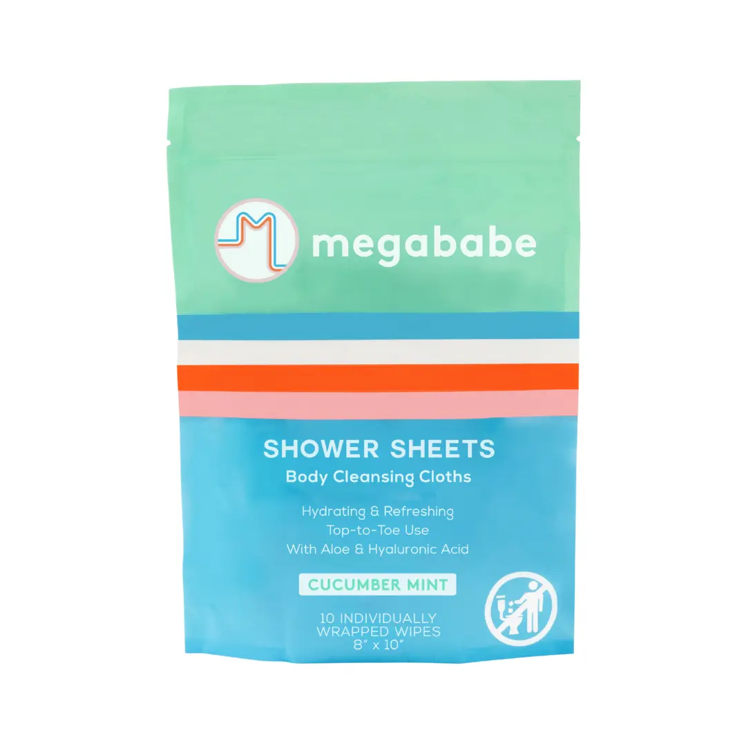 Megababe Cucumber Mint Shower Sheets | Individually Wrapped Oversized Body Cleansing Cloths | 10 Wipes (Pack of 1)