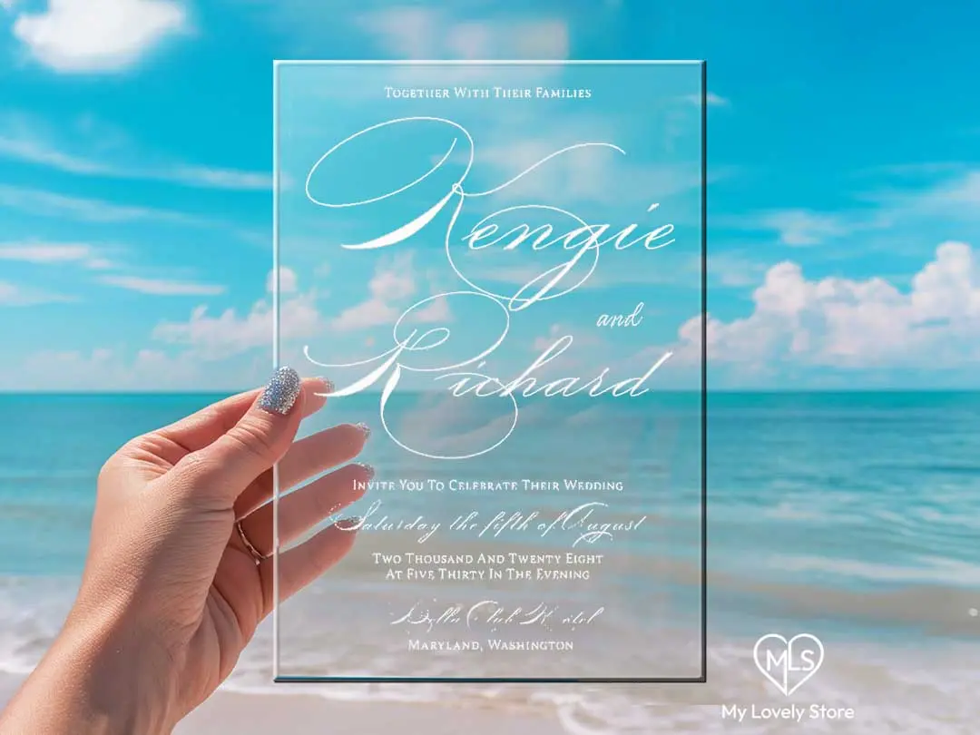 Kengie Minimalist Elegant Foil-Pressed Acrylic Invitations with Premium Envelopes by My Lovely Store
