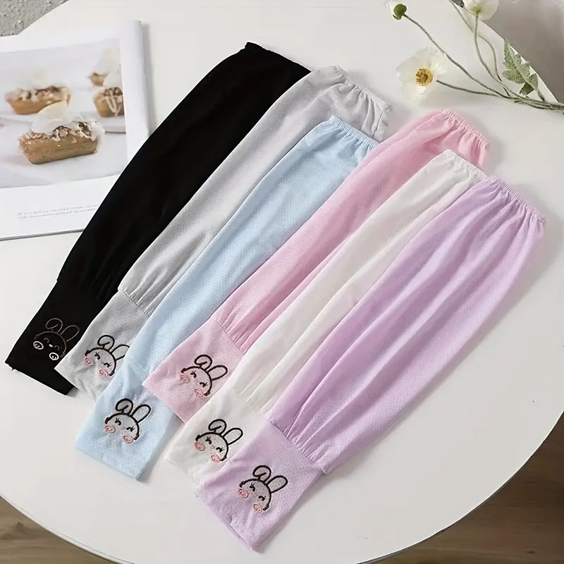 Women's Loose Fabric Arm Cuffs Protective Gear (6 Pairs, Rabbit Design) - Long Sleeve Arm Warmers, Driving Wear for Summer Use, Long Sleeve Arm Warmers Protective Gear