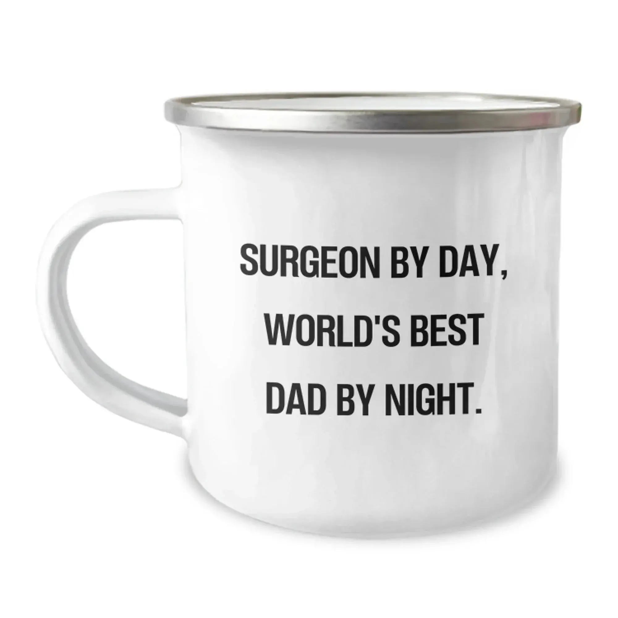 Funny Surgeon Gifts for Men - Christmas Unique Presents from Family - 'Surgeon By Day, World's Best Dad By Night.' - Enamel Camping Mug