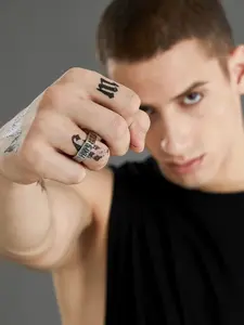 FaithHeart Viking Rune Hexagon Geometric Stainless Steel Ring for Men Women 7MM Wide