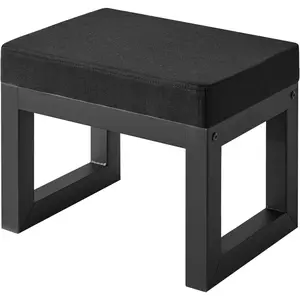 16 Inch Small Foot Stool Ottoman, Rectangle Linen Foot Rest with Padded Seat and Metal , Modern Ottoman Foot Rest for Living Room Bedroom Entryway Couch, Black WBD001B