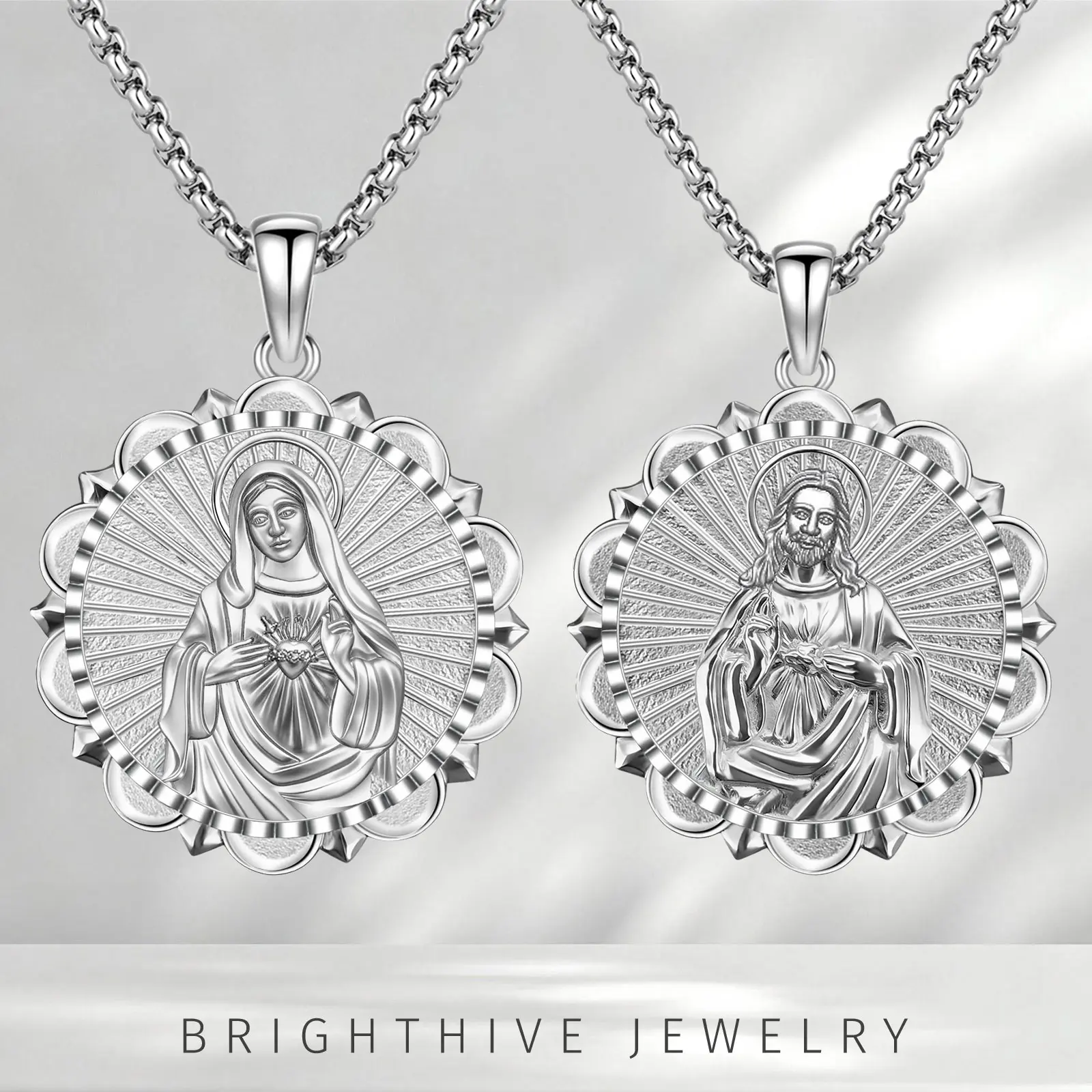 Brighthive Cross Necklaces with Virgin Mary Pendant, Elegant Unisex Spiritual Jewelry, Christian Faith Gift for Anniversary or Birthday, Halloween, Christmas, Religious, Cross Motif, Jesus/Mary, Jesus Cross Design