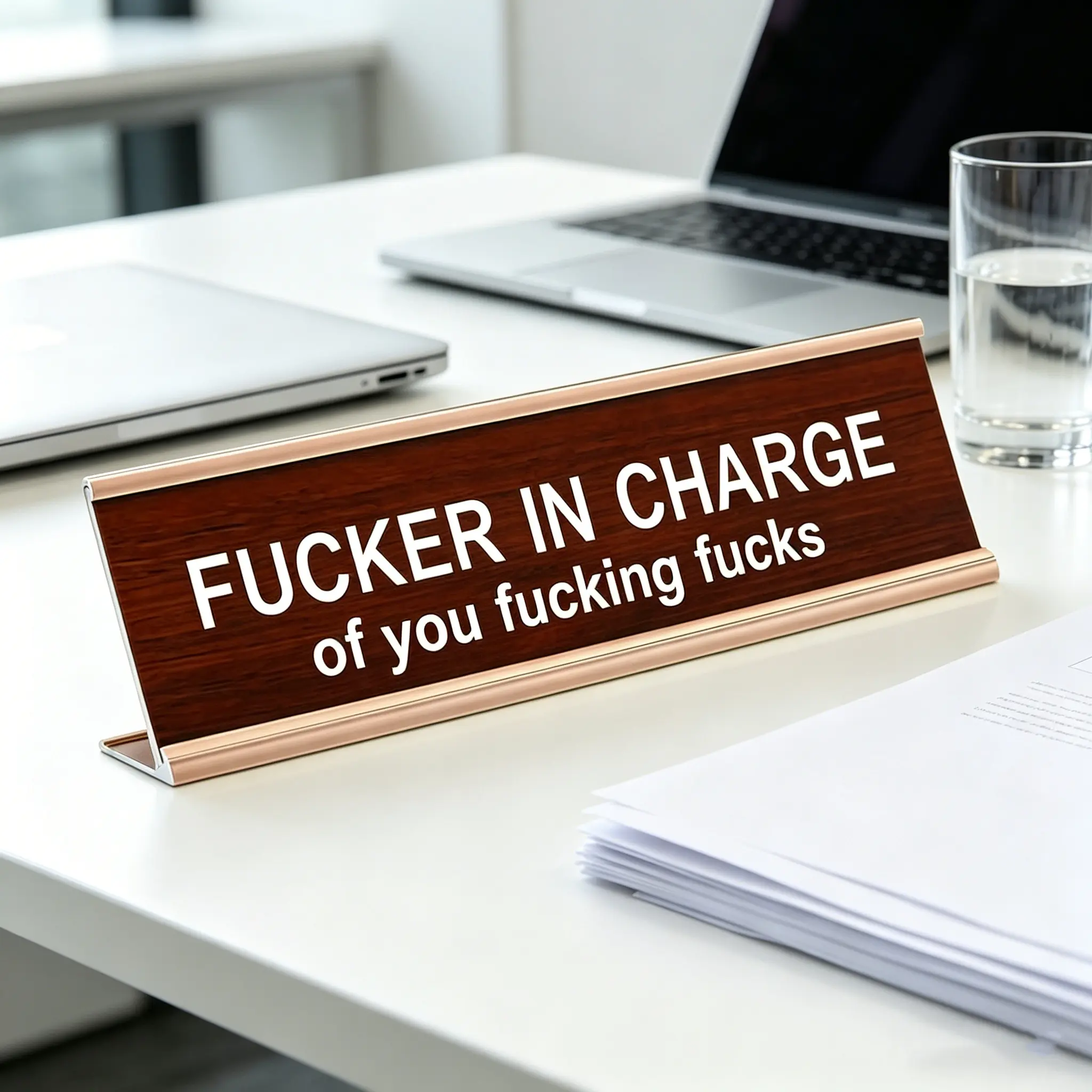 Compact Wooden Desktop Decoration Plaque - Bold Text Humor Quote Flat Decorative Sign, Retro Business Office Prank Aluminium Metal Gift for Commanders Fan Stepdad, Home/Office Wall Bar Decor