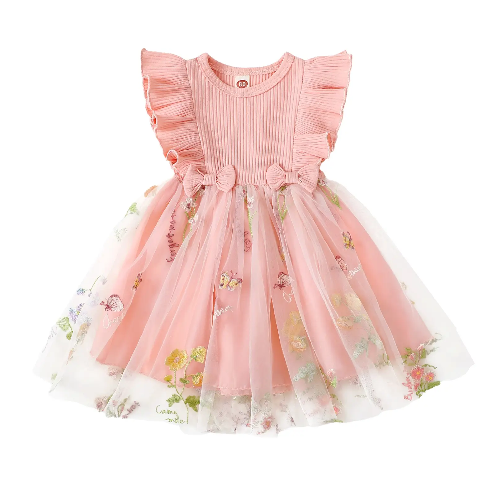 Canrulo Toddler Princess Dress Summer Clothes Sleeveless Floral Embroidered Tulle A-Line Bowknot Baby Girls Dresses