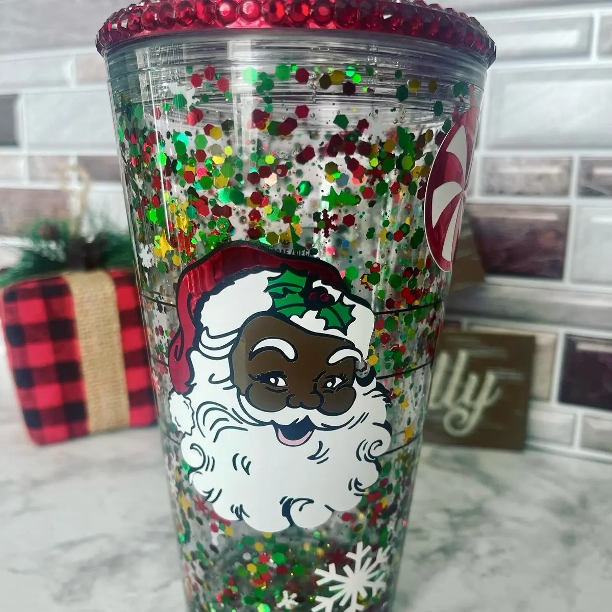 16oz Black Santa Christmas Snowglobe Cup