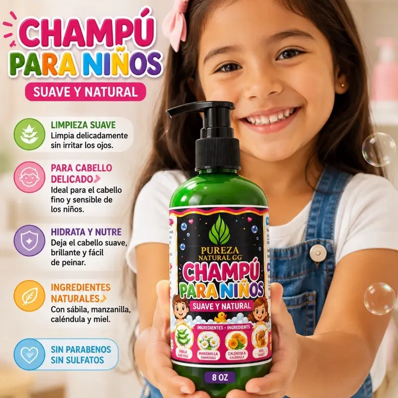 Champú para Niños con Sábila, Manzanilla, Caléndula y Miel