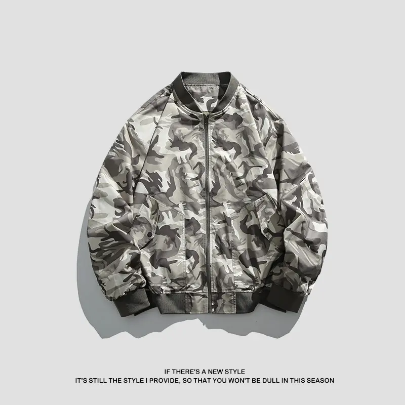 Camo Print Zip Letterman Autumn Jacket Plus Size Lightweight Windbreaker Waterproof Stylish Outdoor Wear for Men
