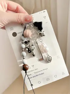 Baroque Pearl Heart Keychain, Guardian Crystal Key Pendent Charm, Elegant Aesthetic Bag Charm, Daily Special Hanging Accessory