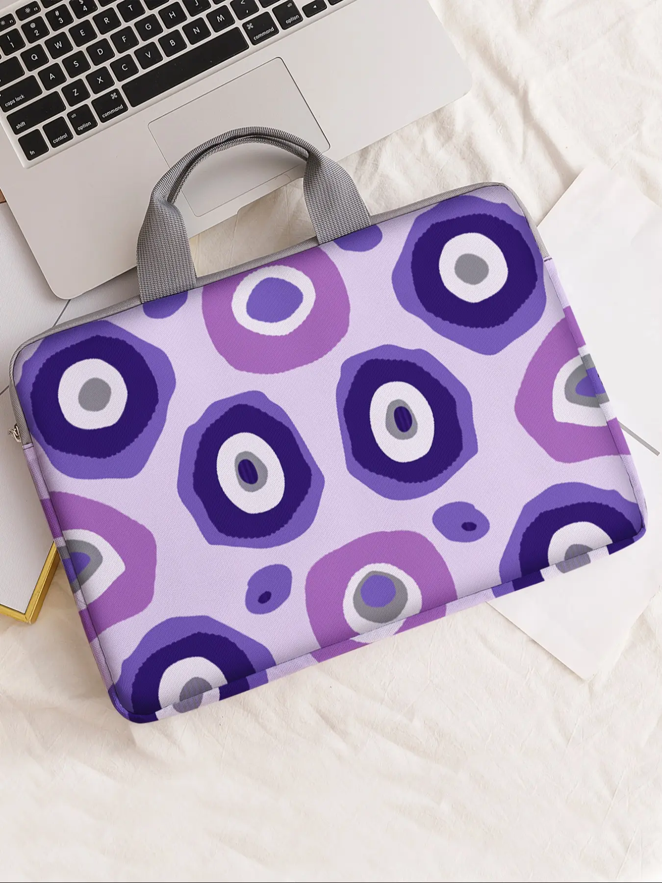 Circle Pattern Notebook Bag, Soft Notebook Cover, Fits Laptop, Tablet, Zipper Storage Pouch, Casual Style, All Seasons