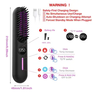 Portable Cordless Adjustable  Straightener, USB Rechargeable  Straightening Comb,  Brush, Multifunctional Styling Tool, 2-in-1 for Home, Office, School Use, Wireless  Straightener, Styling Tool, Multifunctional Styling Tool Hair
