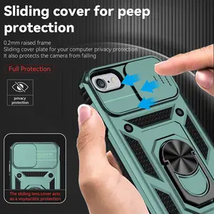 Case For iPhone SE 2020(2nd),Dual-Layer Protective Ring Stand Case with Mobile Lens Cover, Heavy-Duty Phone Case for Apple Se 2020, Durable and Secure Protection, Protector