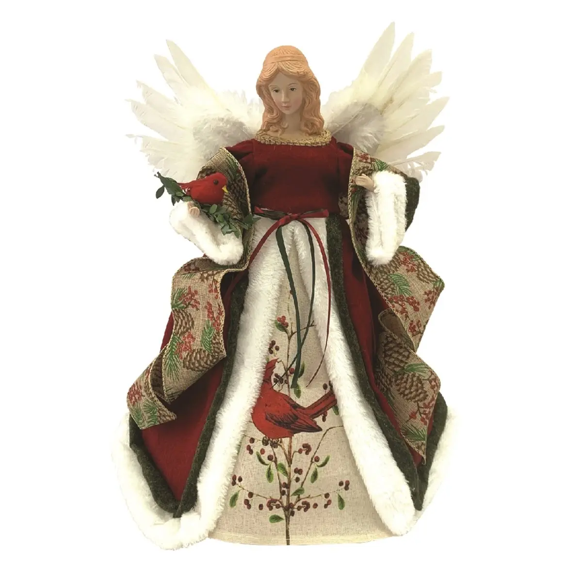 212 MAIN 16 in. Handmade Detailed Angel Wing Design Christmas Tree Topper, Red Cardinal Angel with White Feathery Wings, Decorative Christmas Decor for Festive Home & Party