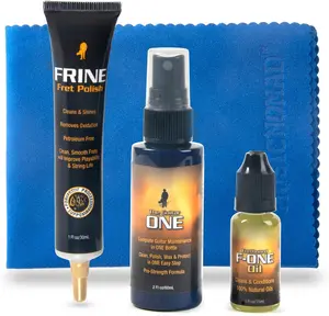 Guitar Cleaner, Fretboard Conditioner Oil, Fret Polish and Microfiber Cloth - 4 count. Guitar Care Kit