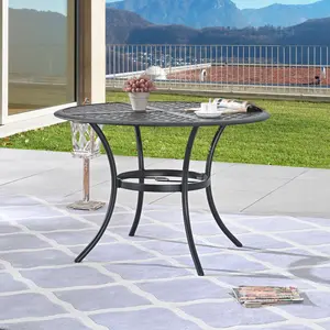 Top Space 42.1" Outdoor Round Cast Wrought Iron Patio Metal Dining Table with Umbrella Hole, Steel Frame for Backyard Lawn Balcony Deck, Black - Perfect for Outdoor Dining