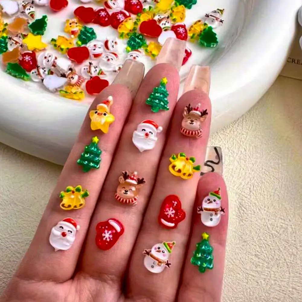 30/50pcs Mix Santa Claus Christmas Tree Nail Art Charms Parts Xmas Snowman Deer Bell Gloves Nail for Manicure Accessories