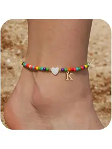 Colorful Alphabet Bracelet for Women and Girls — A Cute, Beaded "Love" Letter Bracelet; a Girly Gift and Stylish Accessory Suitable for Both Wrist and Ankle Wear. Featuring a Bohemian-Style Gold Pendant, This Personalized Piece Makes for the Perfect Jewel
