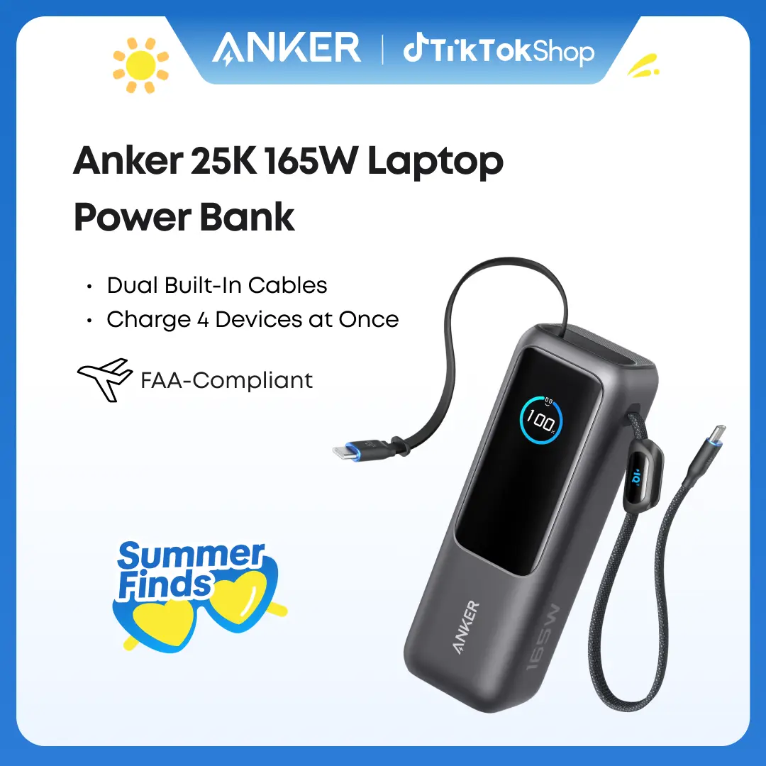 [Spotlight Live] Anker 25,000mAh 165W Laptop Power Bank with Built-In and Retractable Cables for Travel and Work, Fast Charging for 4 Devices