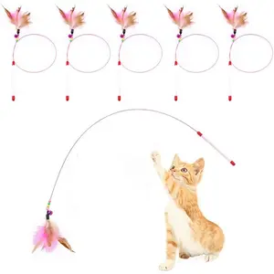 , 5 Pack Interactive  Kitten Chaser Teaser Wire Wand with  Beads for  Exercise Play Fun Gifts - Wholesale
