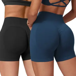 2 Pcs/Set Athletic Fitness Shorts for Women Summer Stretch Waist Seamless Soft Comfy Gym Outfits Tummy Control Girls for Basketball Tennis Golf Volleyball