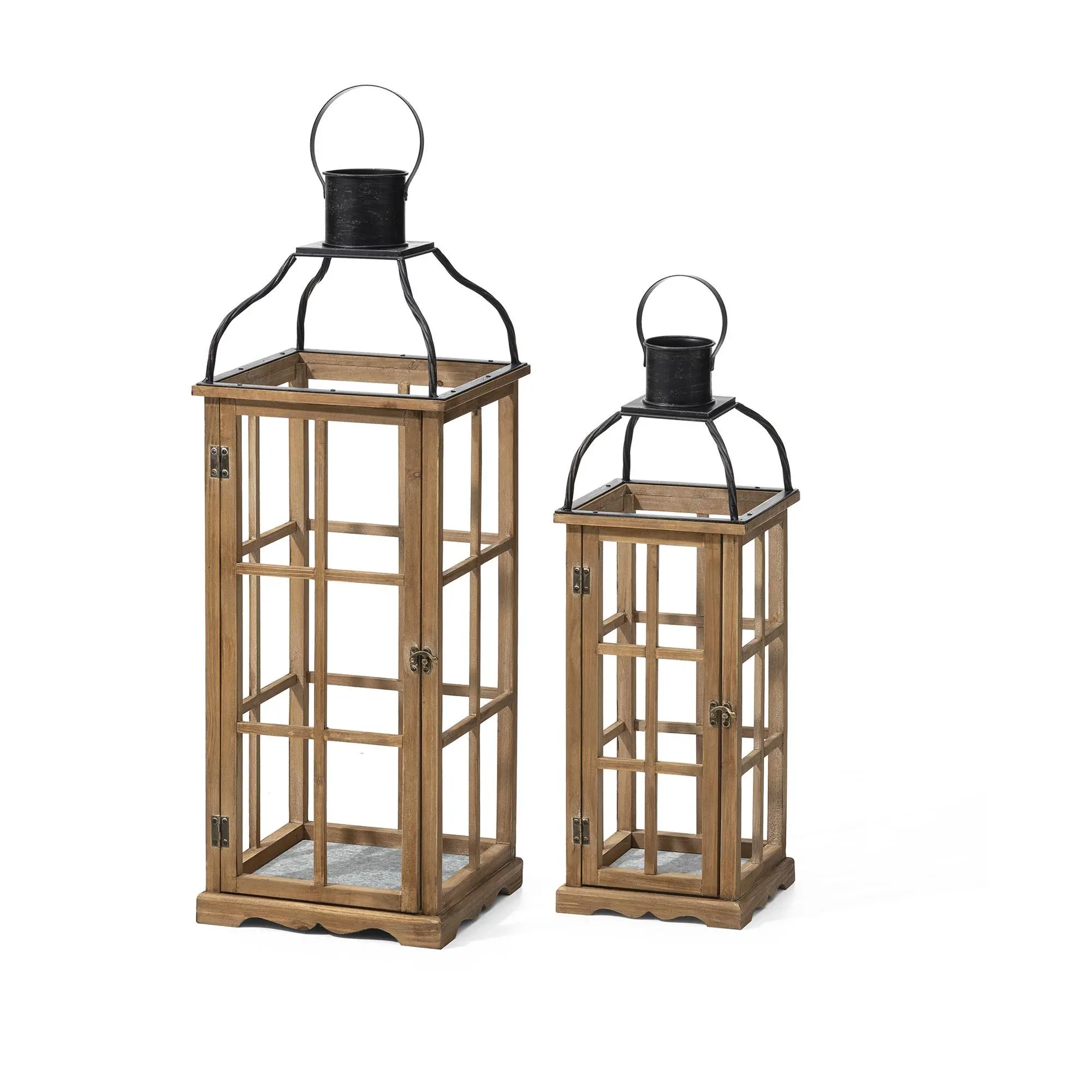 Glitzhome S/2 E xtra Tall Wood & Metal Natural Lanterns