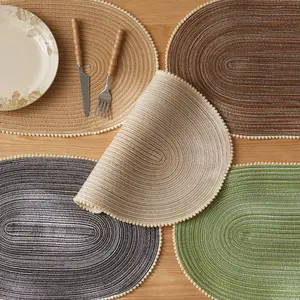 Decorative Home Hotel Oval Braided Placemats Set of 4 Woven 12x18 Inch Non Slip Washable Heat Resistant Place Mats Round Tablemats Coffee Table Mat for Dining Kitchen Party Daily Table Decor Dinner Mats