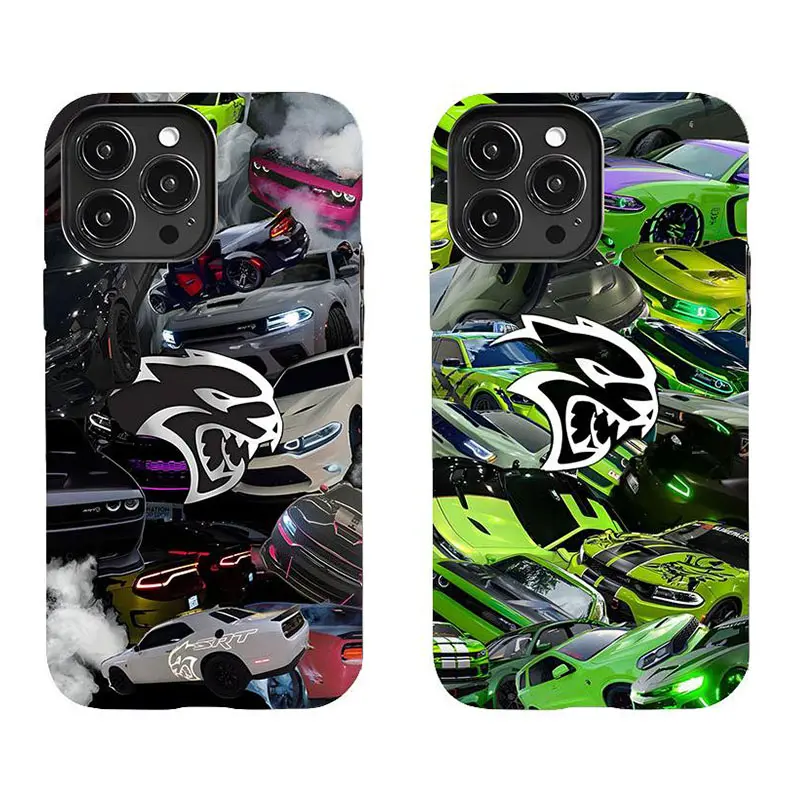 Hellcat Smartphone Casing with Performance Car Elements, Handheld Cellphone Case for iPhone 11-17 Pro Max/Plus and Samsung Galaxy S23-25 Devices, Protector