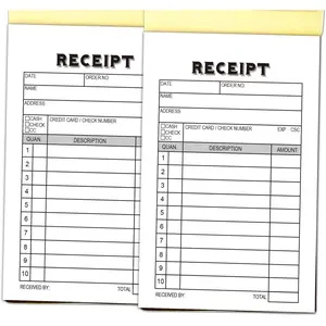 2-Pack Receipt Pad Sales Receipt Form Order Book Invoice Booklet for Small Boutique Business 3.4"x5.5" Handheld 100 Sets Carbonless White/Yellow