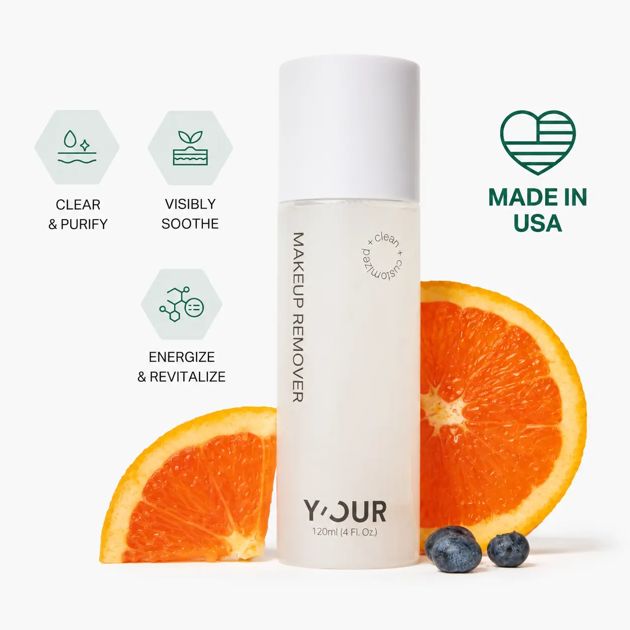 Daily Soothing Micellar Makeup Remover by Y’OUR - with Green Tea, Pomegranate, Coffee Arabica & Aloe Vera - Balances Sebum, Prevents Acne, Gentle & Effective, Valentine's Gift for Women Light Cleansing Oil Cleansing Facial Wipes