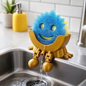 Cute Fun Drainage Smiley Sponge Holder with Drain Holes Legs, 2026 New Creative 3D Printed Dish Sponge Storage Rack, Kitchen Sink Counter Organizer, Kitchen Cleaning Supplies, Cleaning Products
