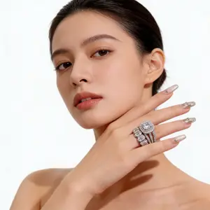 2PC fashion zircon ring set, elegant and gorgeous style, exquisite inlay craftsmanship, suitable for parties, celebrations, or as a daily shining accessory choice