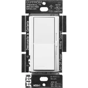 Lutron Diva 0-10V Dimmer Switch, 8A, 50mA Sink, Single-Pole/3-Way, No Neutral Required, 120V, DVSTV-WH, White