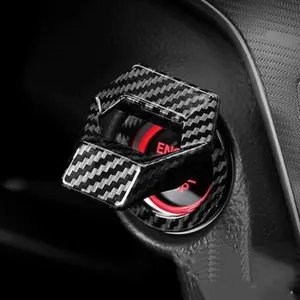 Carbon Fiber Engine Start Stop Push Button Switch Cover Trim Accessories for Most Cars 3cm Diameter 4cm x 5cm Zinc Alloy Black