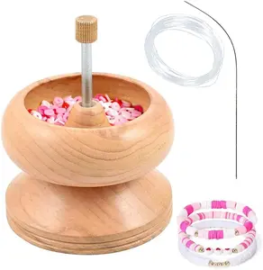 Seed Bead Spinner with Big Eye Beading Needle Clay Bead Spinner for Waist Beads Bracelet Making Kit Pinewood Wooden Jewelry Making Friendship Bracelets Maker Crafts Gifts