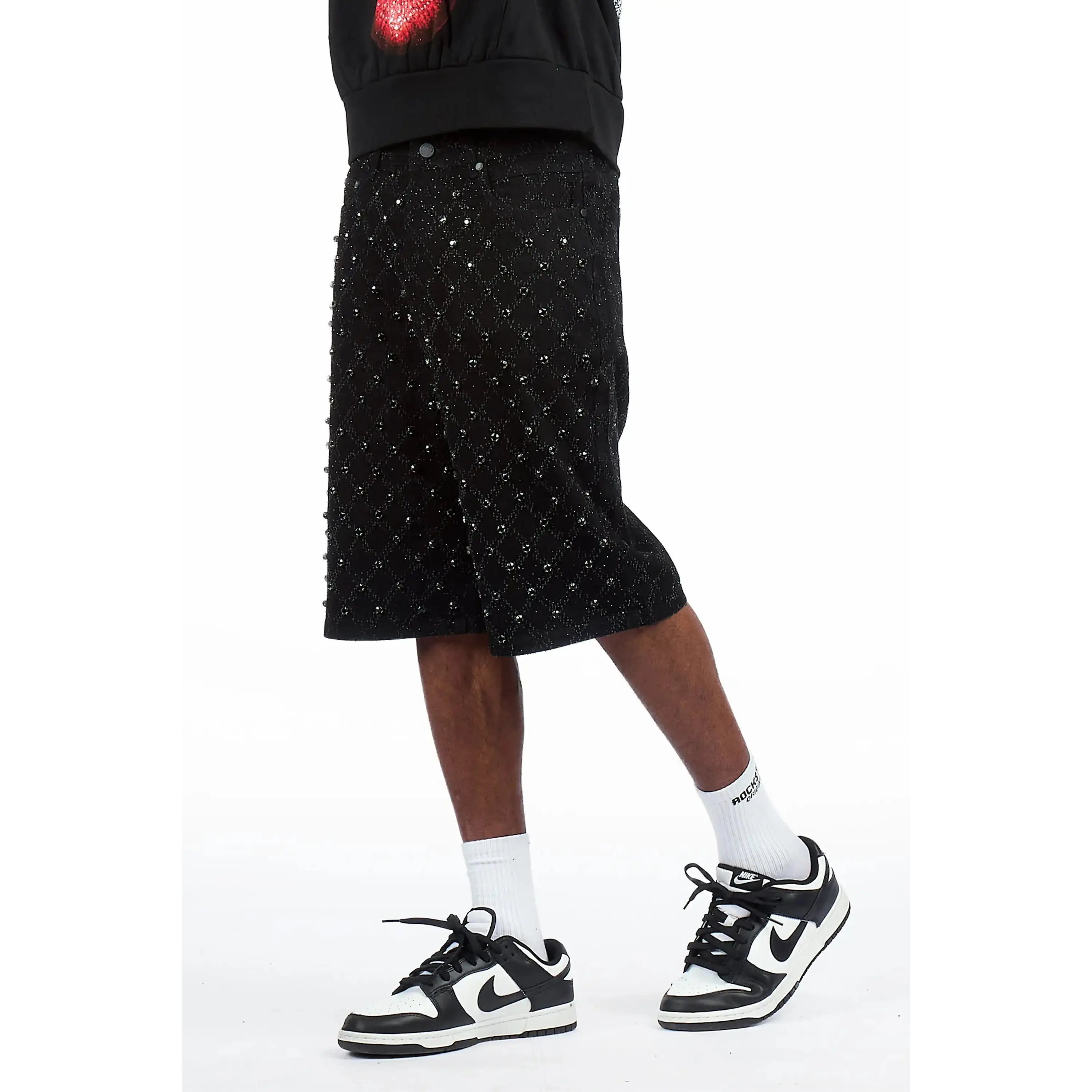 Glit Black Rhinestone Denim Short