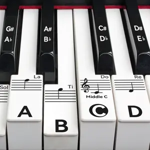 Piano Keyboard Stickers for 88/76/61/54/49 , Transparent and Removable Piano Stickers for Beginners and , Keyboard Letters Labels Notes Guide (Black)