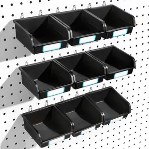 Pegboard Bins with Hooks and Labels, for Organizing Accessories, 10 Packs, Black Boxes Metal Organiser Plastic