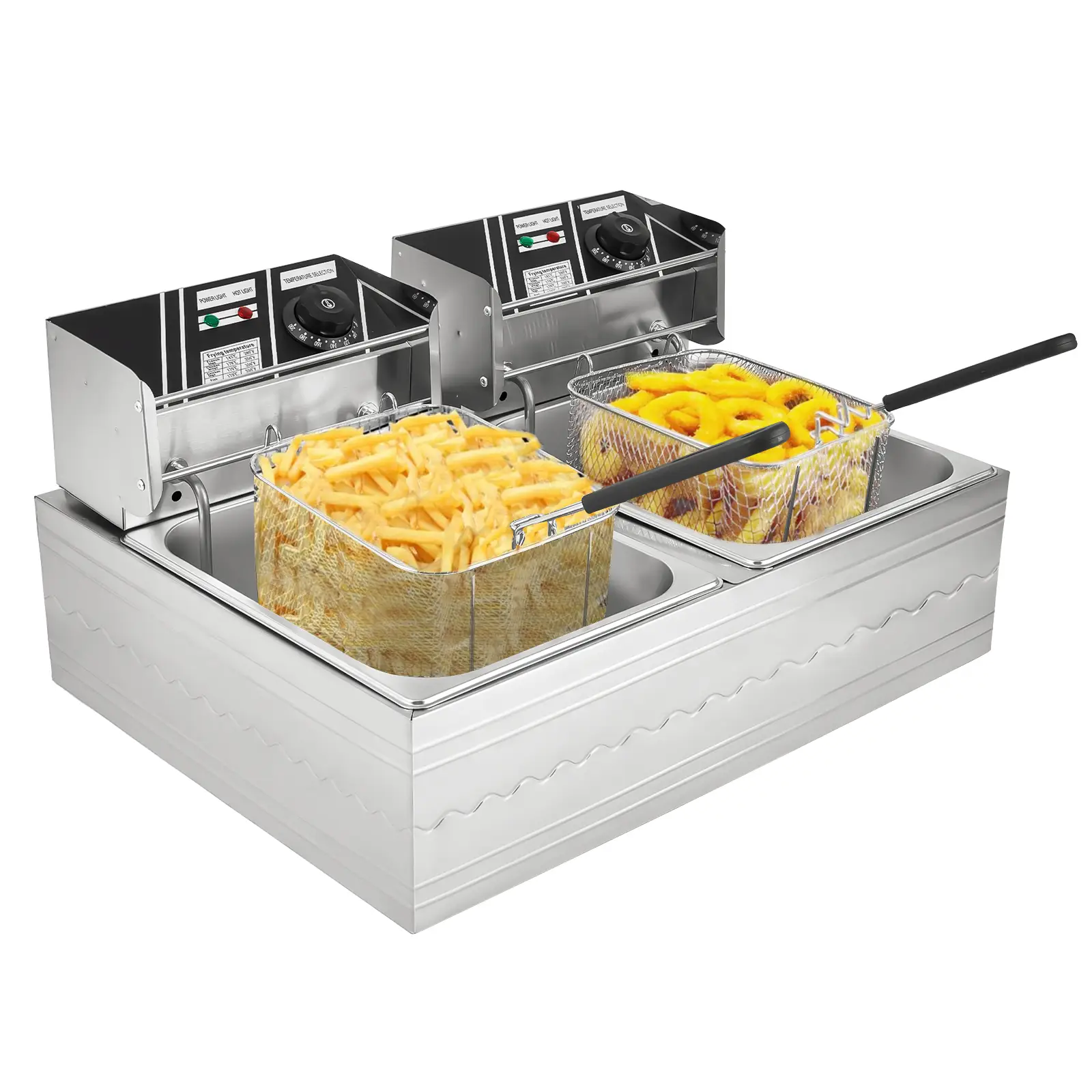 Kerilyn 22.8/6.5 QT Deep Fryer with 2 Baskets & Lids, Commercial Deep Fryer with Temperature Control, Stainless Steel Fryer, Countertop Fryers for Hom