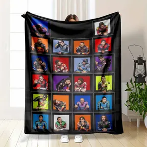 MotoGP Motorcycle Racing Stars Fan Gift Flannel Blanket Colorful Box Grid Art and Professional Rider Portrait Print Soft Warm Cozy Lightweight Throw Ideal for Sports Fans Sofa Bedroom Office Travel Gift Decor Use