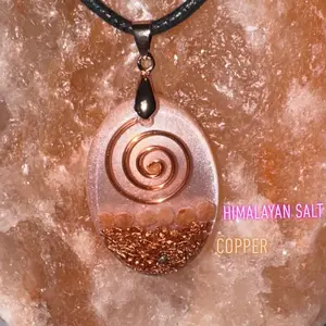 Light Pink Orgone Pendant with Quartz Crystal, Copper, Himalayan Salt & Fibonacci Spiral, Grounding Energy Orgonite Pendant