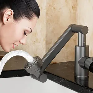 1080° Rotating Bathroom Sink Faucet, Modern Bathroom Faucet, Adjustable Height Single Handle Single Hole, 2 Spout Types and 2 Soft Hoses, Basin Rotating Faucet, High Arc Faucet