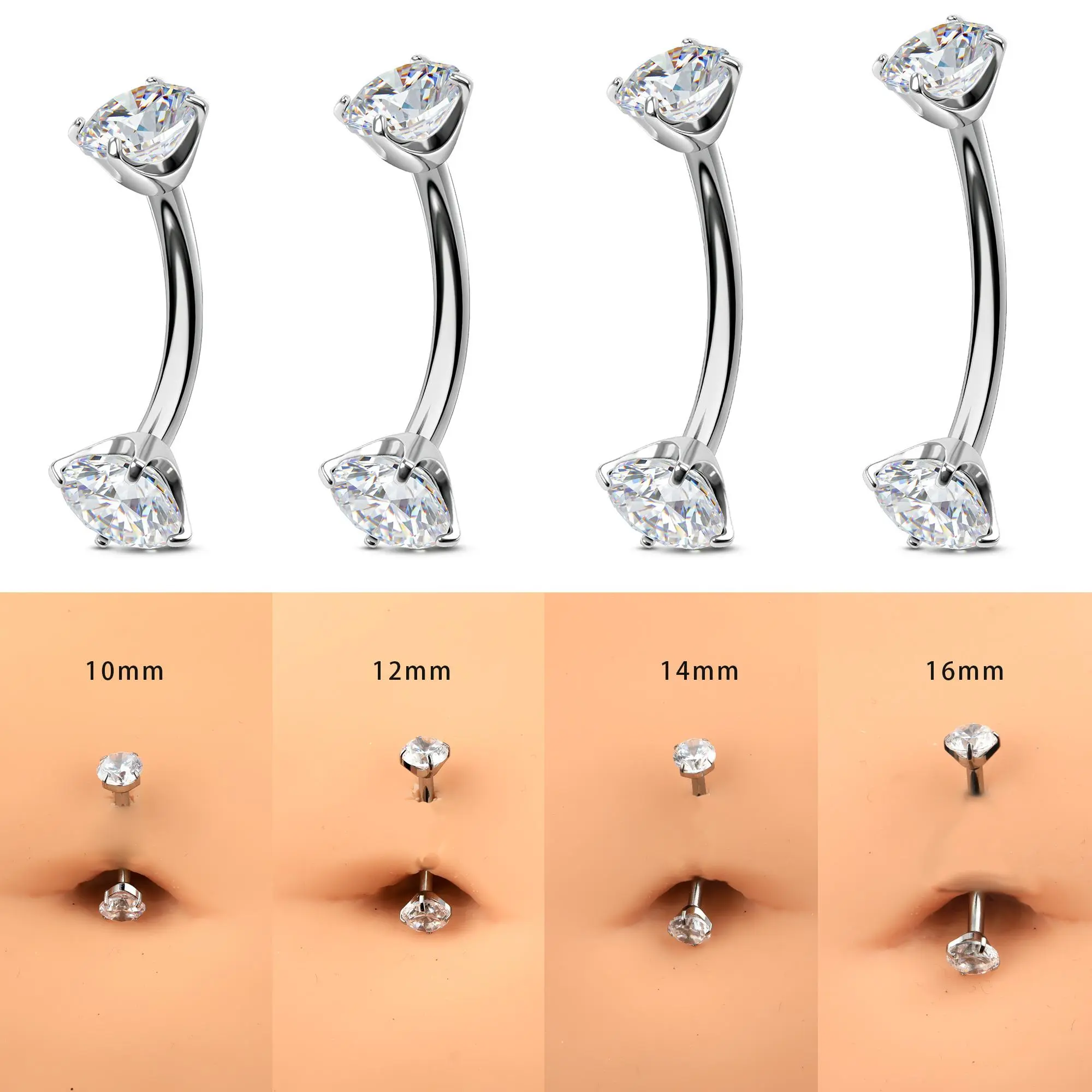 OUFER 14G Titanium Internally Threaded Female Belly Button Ring - Body-Safe Dainty Gemstone Belly Piercing Jewelry, AAAAA+ Cubic Zirconia, Elegant Lightweight, 10-16mm Bar Length Options, Daily Wear, Belly Button Rings