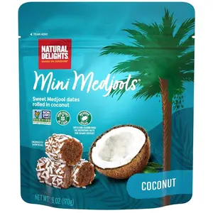 Natural Delights Medjool Dates - Coconut Mini Medjools, Non-GMO Verified, Mini Date Bites, Healthy Date Snack, Good Source of Fiber, Naturally Sweet, On the Go Snack - Coconut Mini Medjools, 6 oz Bag