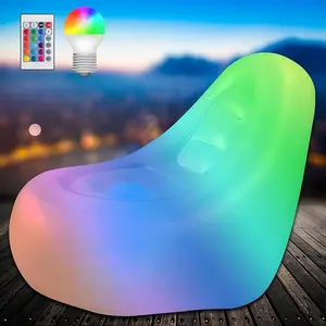 Indoor/Outdoor Air Sofa with LED Light, LED Inflatable Chair, Big Size Brow Up Illuminated Sofa Without Pump, Lazy Couch with LED Lights for Party, Yard, Indoor Rooms