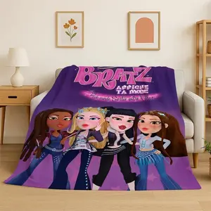 Bratz Doll Kawaii Cartoon Blanket Ultra Soft Flannel Cozy Warm Bedroom Living Room Couch Sofa Travel Camping Picnic Throw Decor Decorative Throw Perfect Birthday Gift Christmas Gift for Teens Girls Women Fans Y2K Fashion Style
