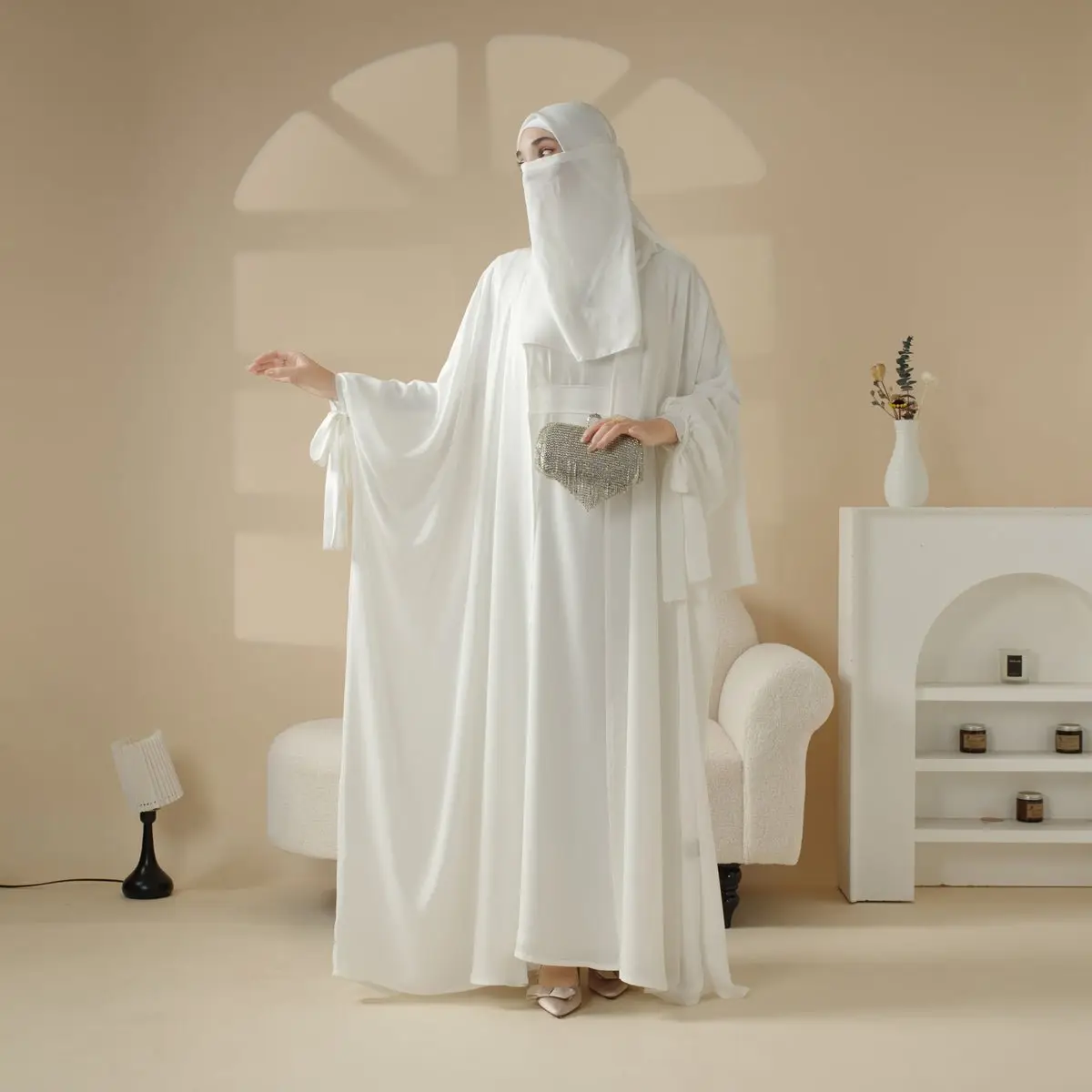 Premium Farasha Open Abaya 5-Piece Set | Elegant Butterfly Design | Lightweight & Breathable | Hajj, Wedding, Daily Wear | Includes Hijab, Niqab, Inne